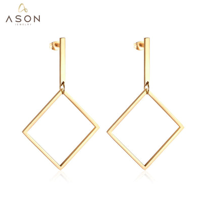 ASON Earrings for Women Gold Color Geometry Dangle Drop Earrings Stainless Steel Accessories Bijoux Party Dropshipping Gift