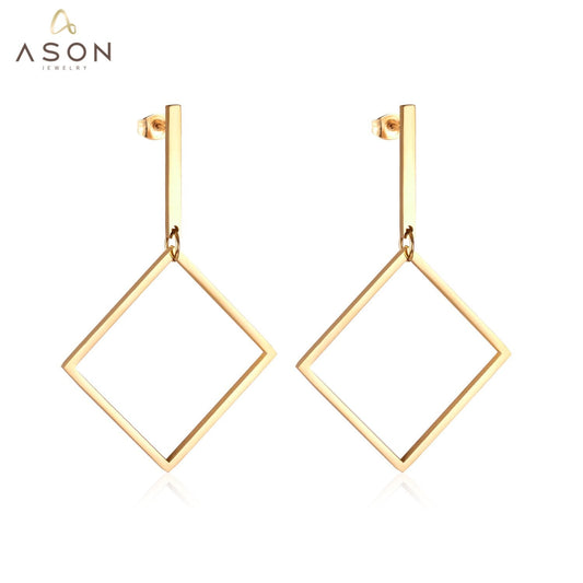 ASON Earrings for Women Gold Color Geometry Dangle Drop Earrings Stainless Steel Accessories Bijoux Party Dropshipping Gift