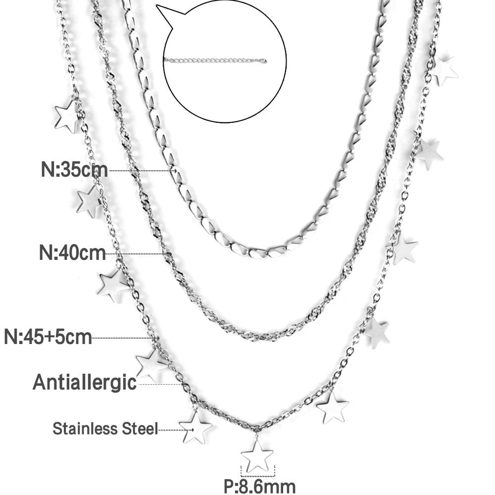 Triple Chain Collier For Women Collar Statement Necklaces Chain Bohemia Luxury Jewelry For Party Little Star Charms