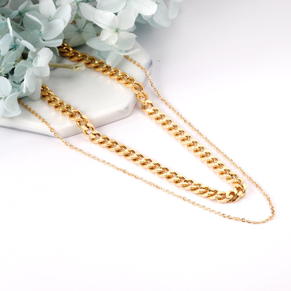 Wholesale Ason Multi-layer Necklace Stainless Steel Cuban Link Cool Chain for Women Men Party Gift Jewelry Gold Color Choker Necklace
