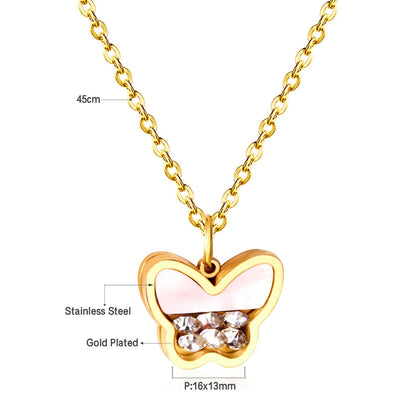 Butterfly CZ Shell Pendants Necklaces Women Gold Stainless Steel Link Chains Choker Necklace collares colar collier