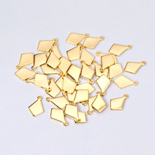 ASON 100pcs/lot Tag Geometric Rhombus Pendant Stainless Steel Gold Silver Color For Necklace Bracelet Jewelry Making Supplies