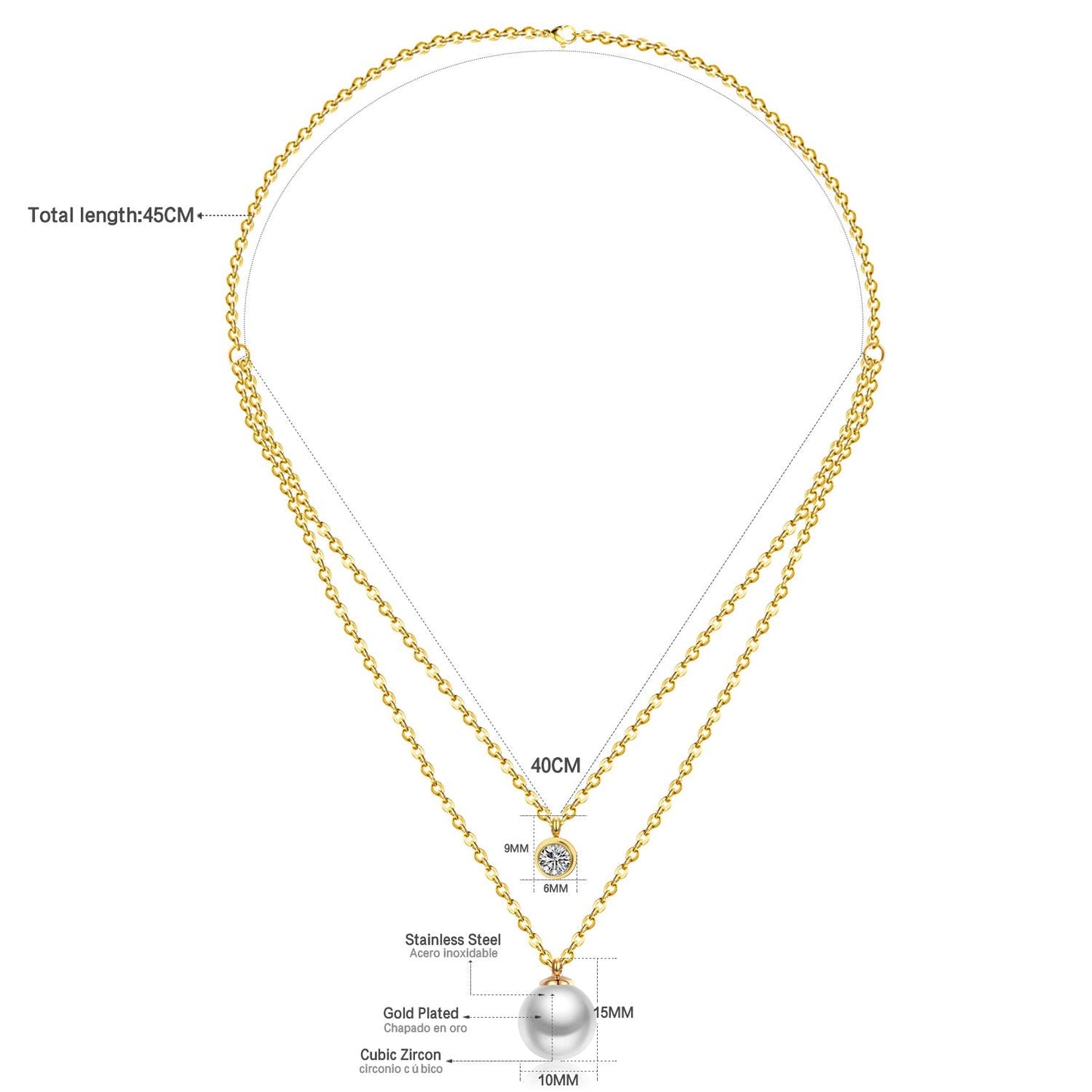 ASON Double Link Chain Choker Necklaces Stainless Steel Imitation Pearl Round Pendant Necklaces Female Party Wholesale Gift