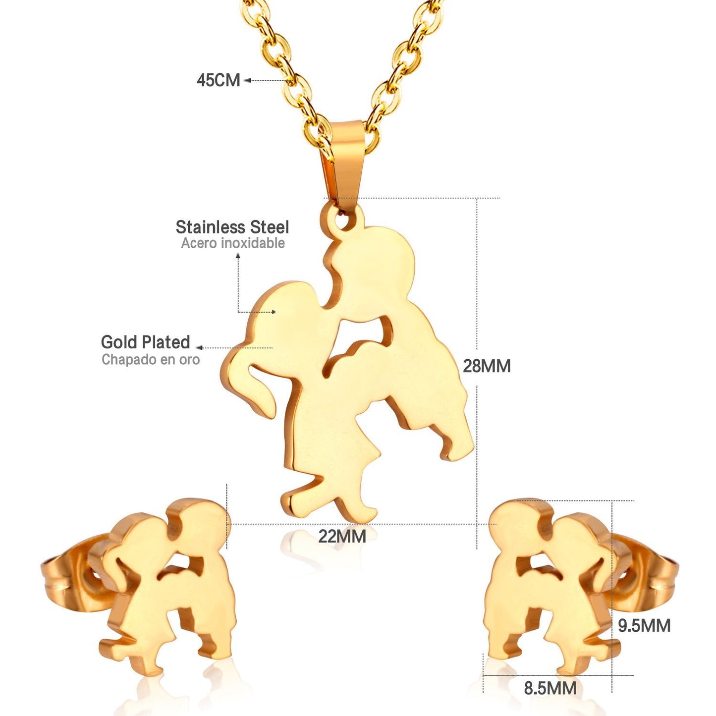 Romantic Lovely Boy Girl Kiss Necklace Earrings For Women Jewelry Sets Gift Dubai Jewellery set