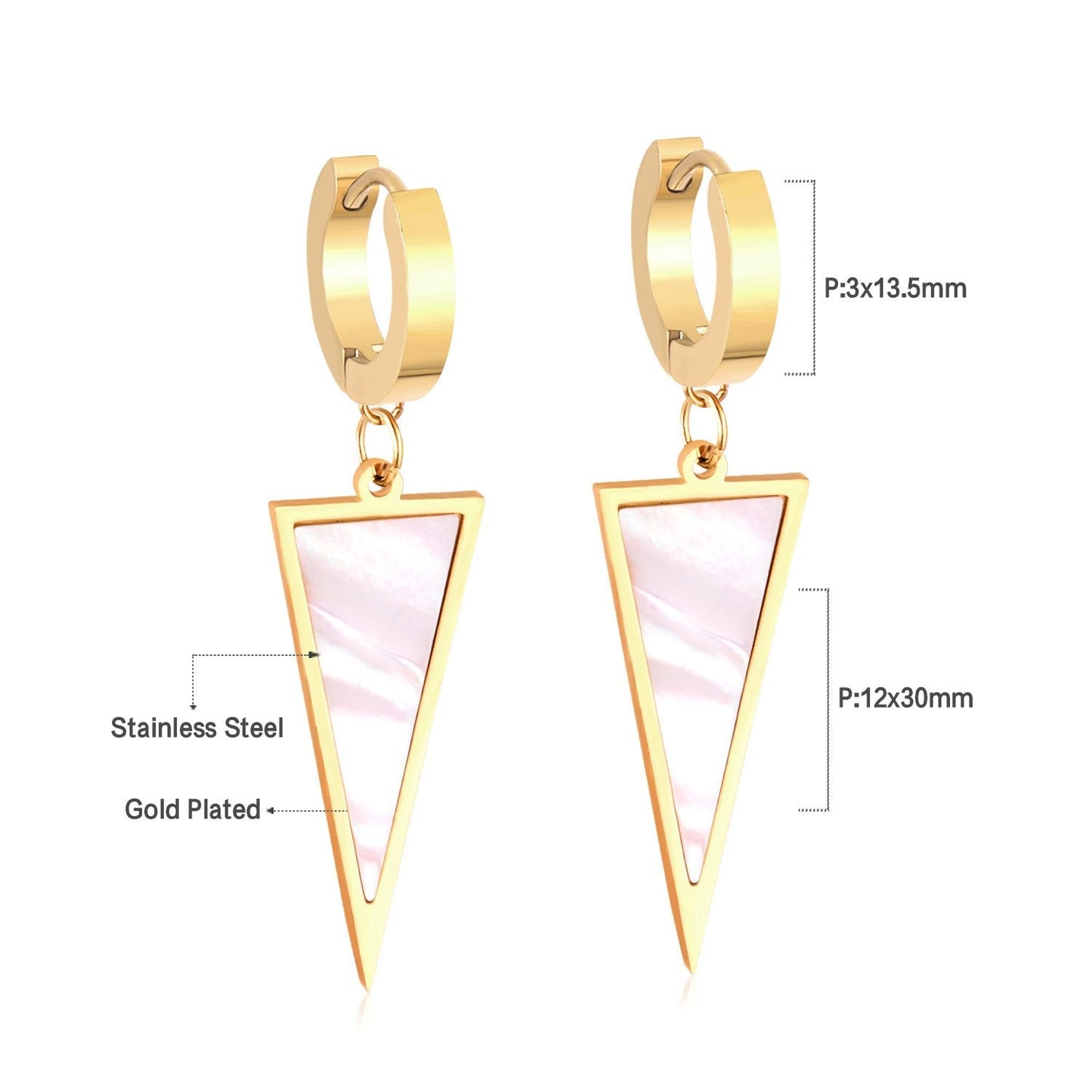 ASON Trendy Style Triangle Shell Drop Earrings for Women Stainless Steel Gold Color Hoop Jewelry Party Daily Wear Piercing