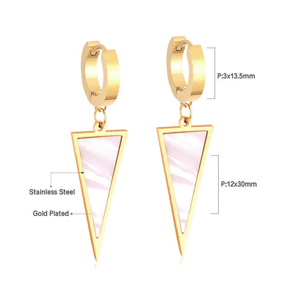 ASON Trendy Style Triangle Shell Drop Earrings for Women Stainless Steel Gold Color Hoop Jewelry Party Daily Wear Piercing