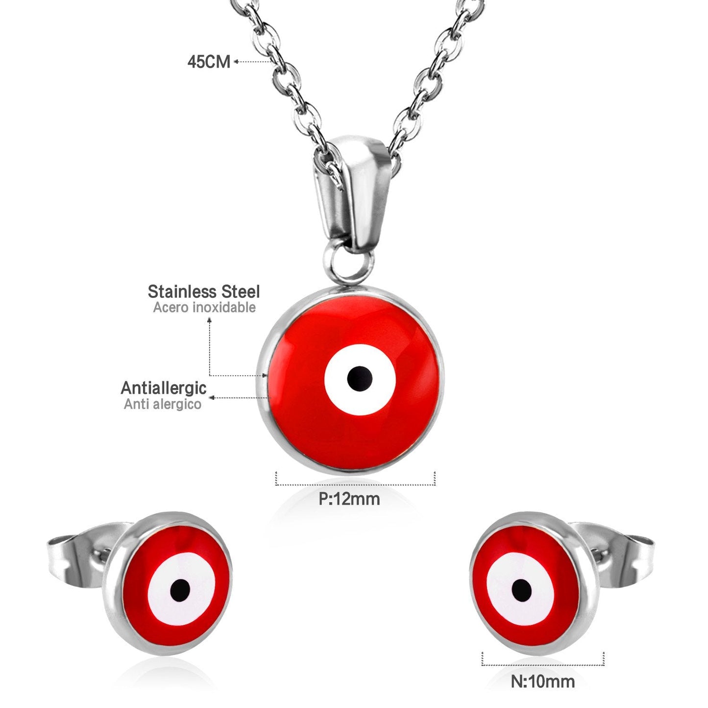 ASON Gold Jewelry Sets Women Accessories Stainless Steel Red Color Eye Pendant Necklace Earring Fashion Jewelry Party Gift