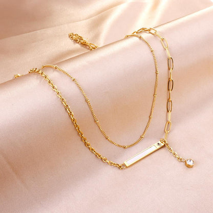Link Chain Classic Design With Beads Chain Mix Collier Doule Layer Pendant Necklace With AAA Cubic Zirconia 2022