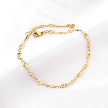 ASON Small Heart Geometric Charm Accessories Link Chain Anklets Gold Color Stainless Steel for Women Fashion Summer Jewelry