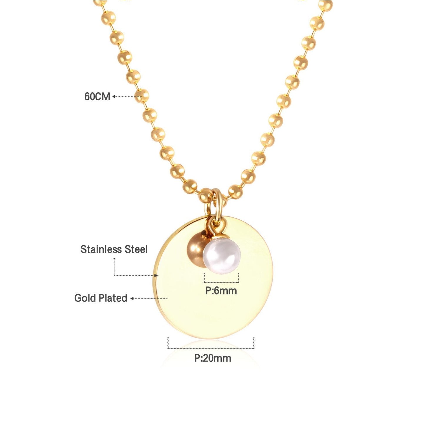 Gothic Fake Pearl Stainless Steel Round Pendant Necklaces For Men Women Jewelry Chain Necklace Collar Collier Set