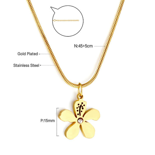 ASON Vintage Flower Accessory Cubic Zirconia Charm Pendant Necklace Gold Color Stainless Steel For Women Jewelry Chokers