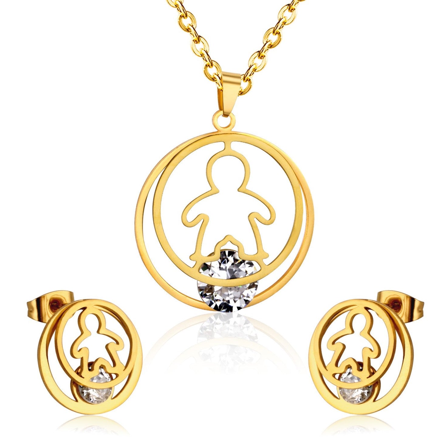 Fashion Gold Necklace Earring Jewellery Set Stainless SteelCrystal Wedding Bridal Dubai Jewelry Set For Girl Women