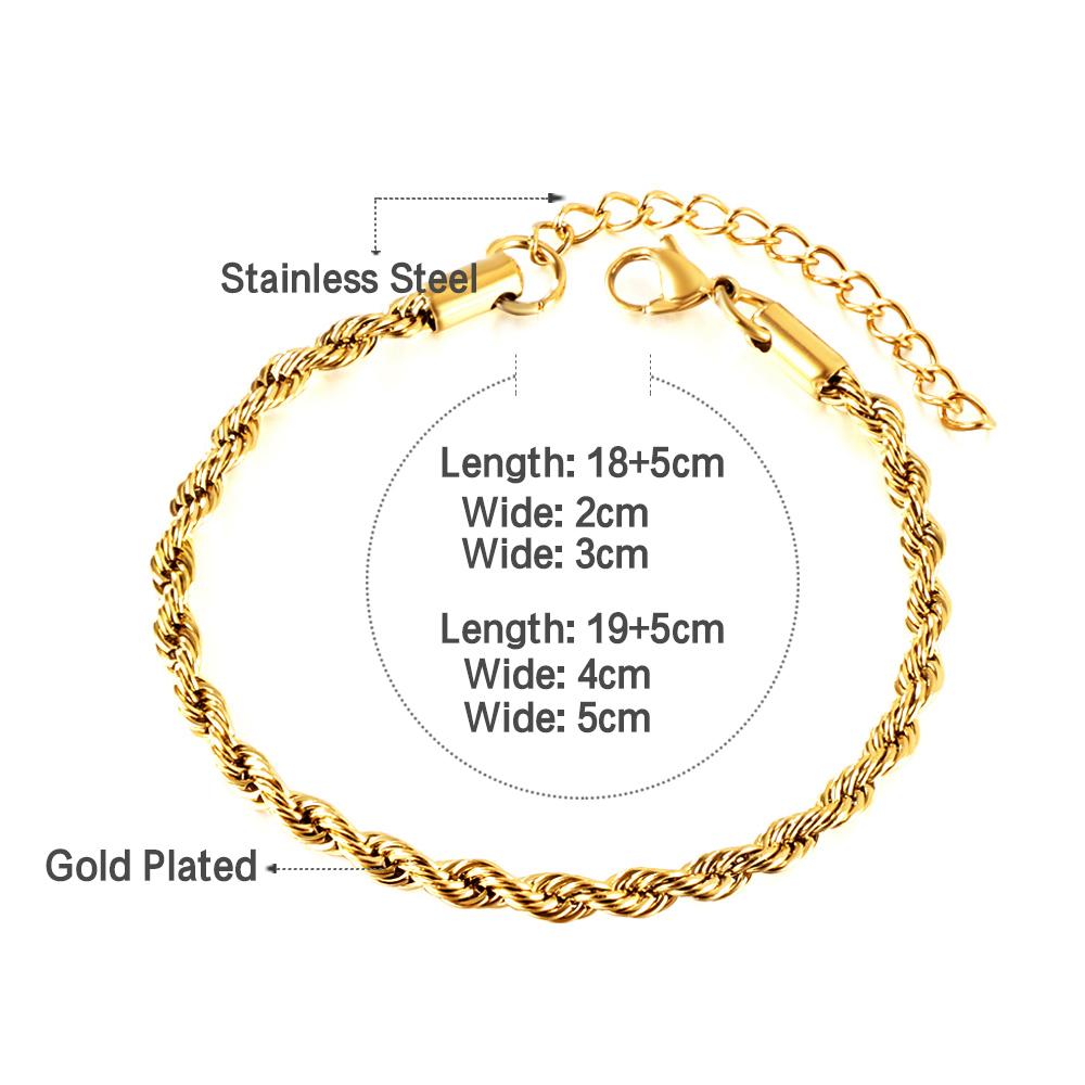 Wholesale Twist Bracelets 2/3/4/5mm Woman Boho Rolo Chain Bracelets Waterproof Stainless Steel Vintage Hand Jewelry pulseras