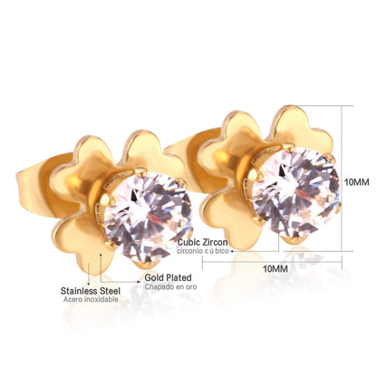 ASON Flower Shape Round AAA CZ Earring Stainless Steel Push Back Stud Earrings Female Brinco Party Wholesale 2022 New Style