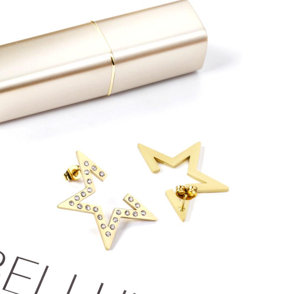 ASON Fashion Star Earring 316L Stainless Steel Stud Earrings with White Cubic Zirconia for Women Party Gift Jewelry