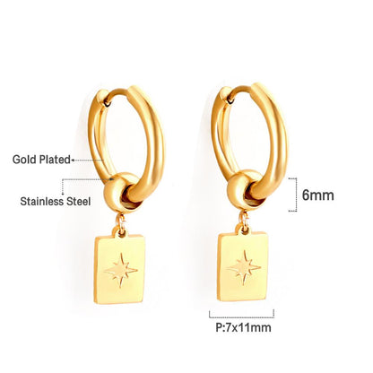 Round Beaded Hoop Earrings Women Accessories Stainless Steel New Square Star Pendants Earring Fashion Jewelr