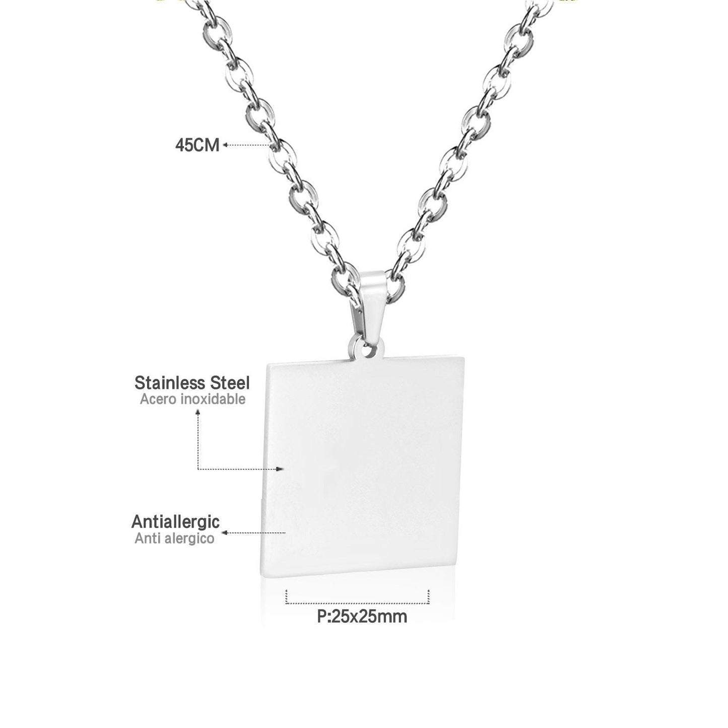 Gold Choker Religion Stainless Steel Round/Square/Rectangle Pendant Necklace For Men/Women Chain Necklace Blank Tag