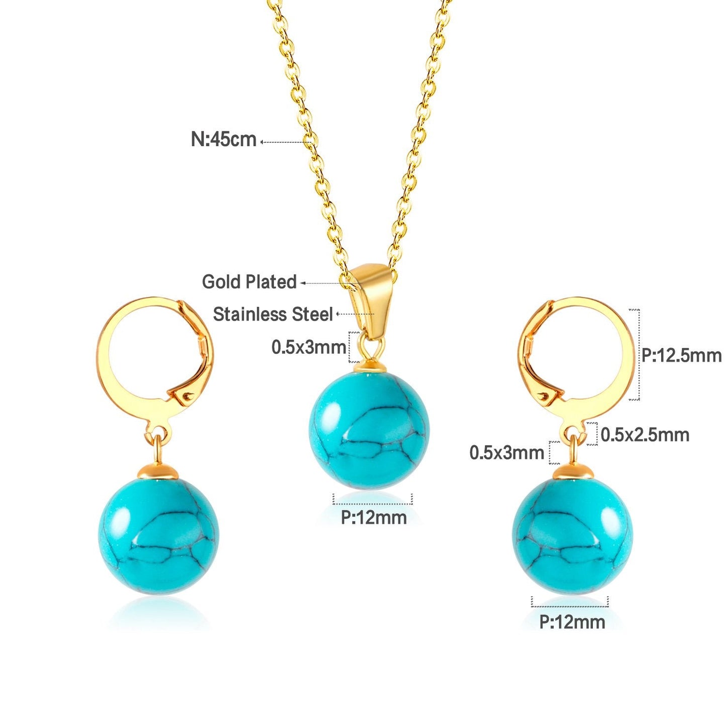 New Blue Opal Jewelry Sets Classic Style Round Shape Pendant Necklace Earrings Fashion Chains Accessoreies Collars
