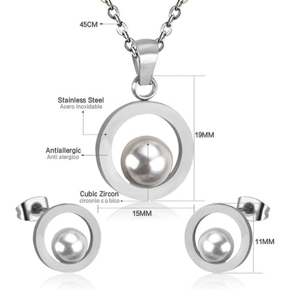 Fashion Bridal Wedding Dubai Jewelry Set Circle Fake-Pearl Necklace Earring Jewellery Sets For Women Girls