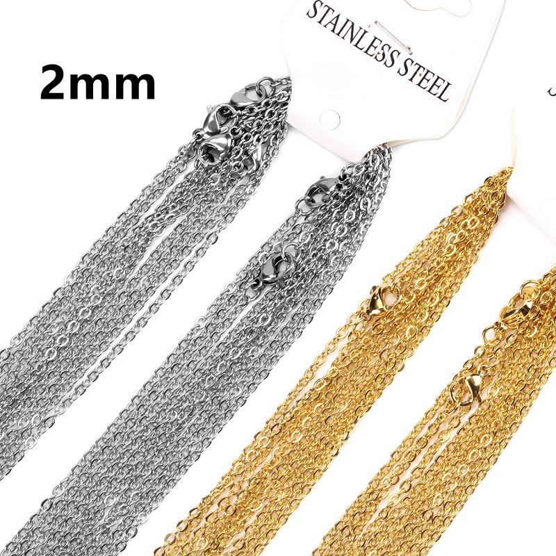 2MM Necklaces For Pendants Bulk Sale 2mm Rolo Cuban Link Chains Necklace Accessories Colliler Stainless  Chains Jewelry