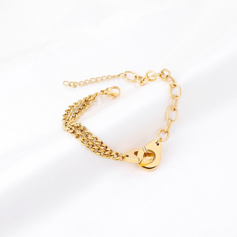 ASON Gold Color Stainless Steel 17+3 cm Cuff Shape Bracelets For Women Layer Chains Daily Wear Jewelry Accessory Patry Gift