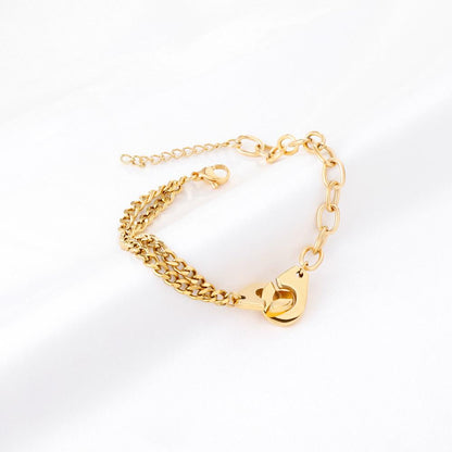 ASON Gold Color Stainless Steel 17+3 cm Cuff Shape Bracelets For Women Layer Chains Daily Wear Jewelry Accessory Patry Gift