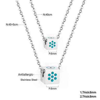 Men And Women Double Chain Necklace Stainless Steel Gold Silver Color Fashion Block Pendant Necklace Accessories