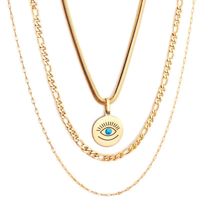 Triple Pendant Necklace For Office Lady Asethetic Collares Blue Evil Eyes Woman Multilayer Collier Boho Fashion New
