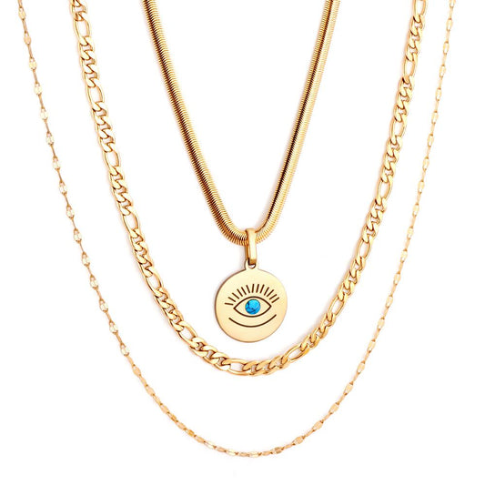 Triple Pendant Necklace For Office Lady Asethetic Collares Blue Evil Eyes Woman Multilayer Collier Boho Fashion New