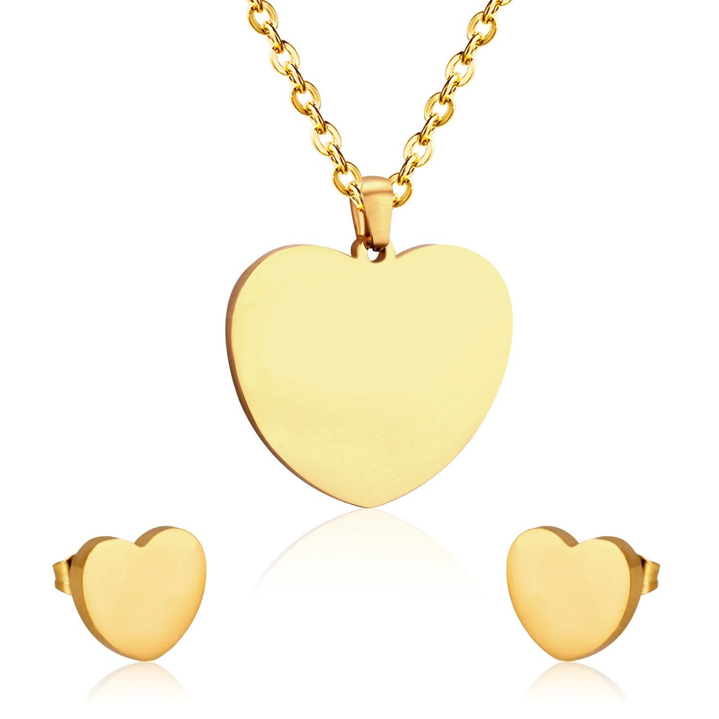 Heart Earrings Pendant Chain Necklace Jewelry Set For Women Girls Gold/Steel Wedding Dubai African Jewellery Sets