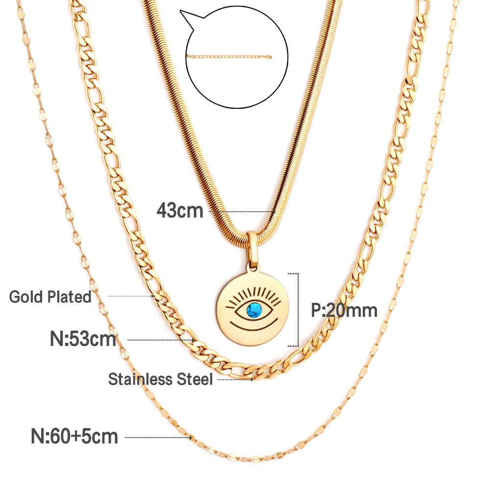 Vintage Multilayer Necklace For Women Stainless Steel Blue Evil Eyes Pendant Snake Figaro Chain Choker Y2k Jewelry