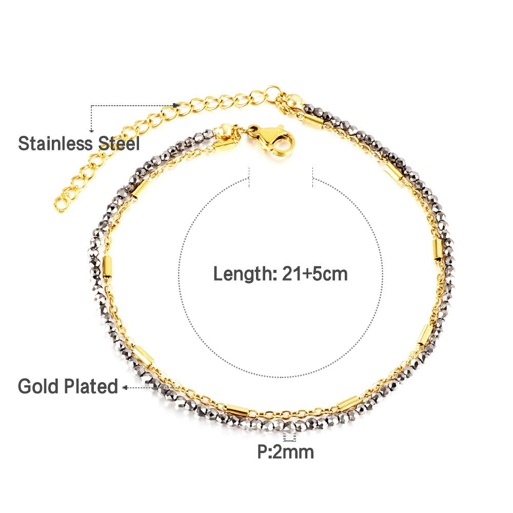 ASON Trendy Carbon Black Beads Accessories Multi-layer Chains Anklets Gold Color Stainless Steel For Women Jewelry Boho