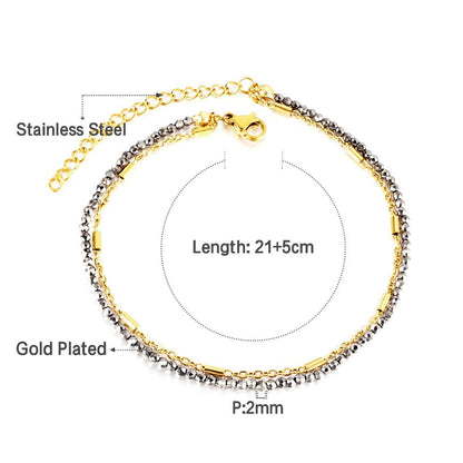 ASON Trendy Carbon Black Beads Accessories Multi-layer Chains Anklets Gold Color Stainless Steel For Women Jewelry Boho