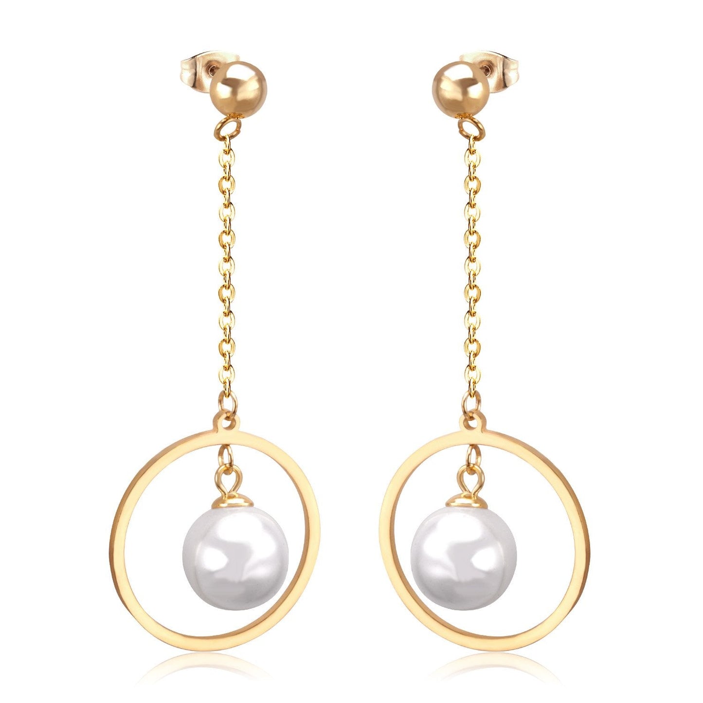 ASON Long Line Link Chain Imitation Pearl Dangle Earrings for Women Gold Color Cross Earrings Female Bijoux Pendientes