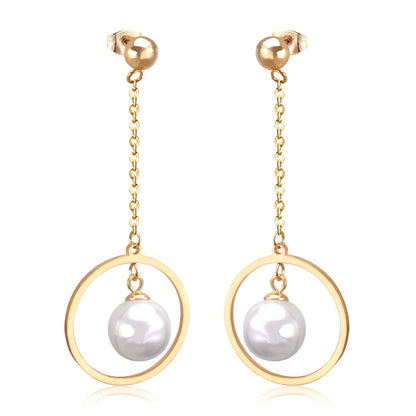 ASON Long Line Link Chain Imitation Pearl Dangle Earrings for Women Gold Color Cross Earrings Female Bijoux Pendientes