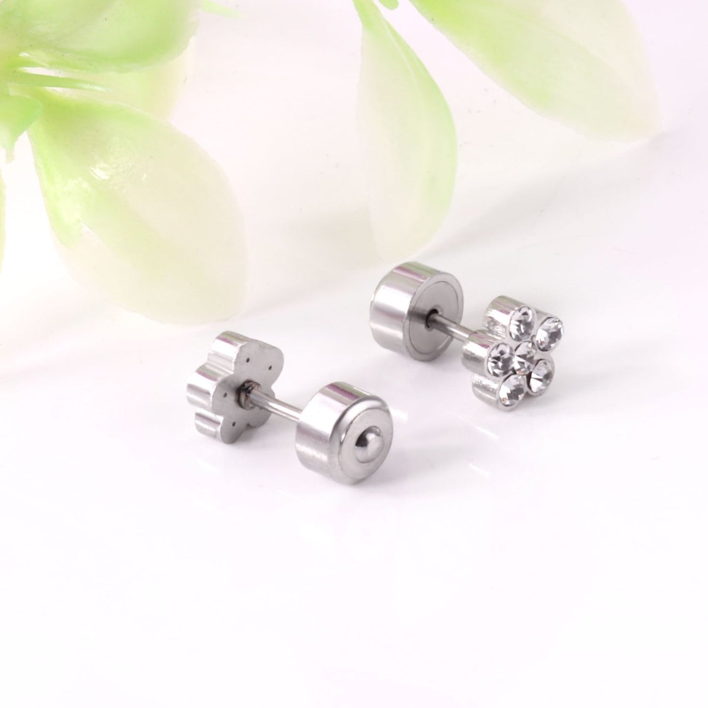 ASON White Crystal Earrings for Women/Kid Stainless Steel Flower Shape Silver Color Earring Fashion Jewelry Daily Wear