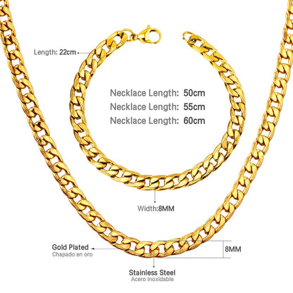 ASON Women/Men Necklace Set Three Colors Stainless Steel Necklace with Bracelet Set Cuban Chain for Diy Jewelry Making