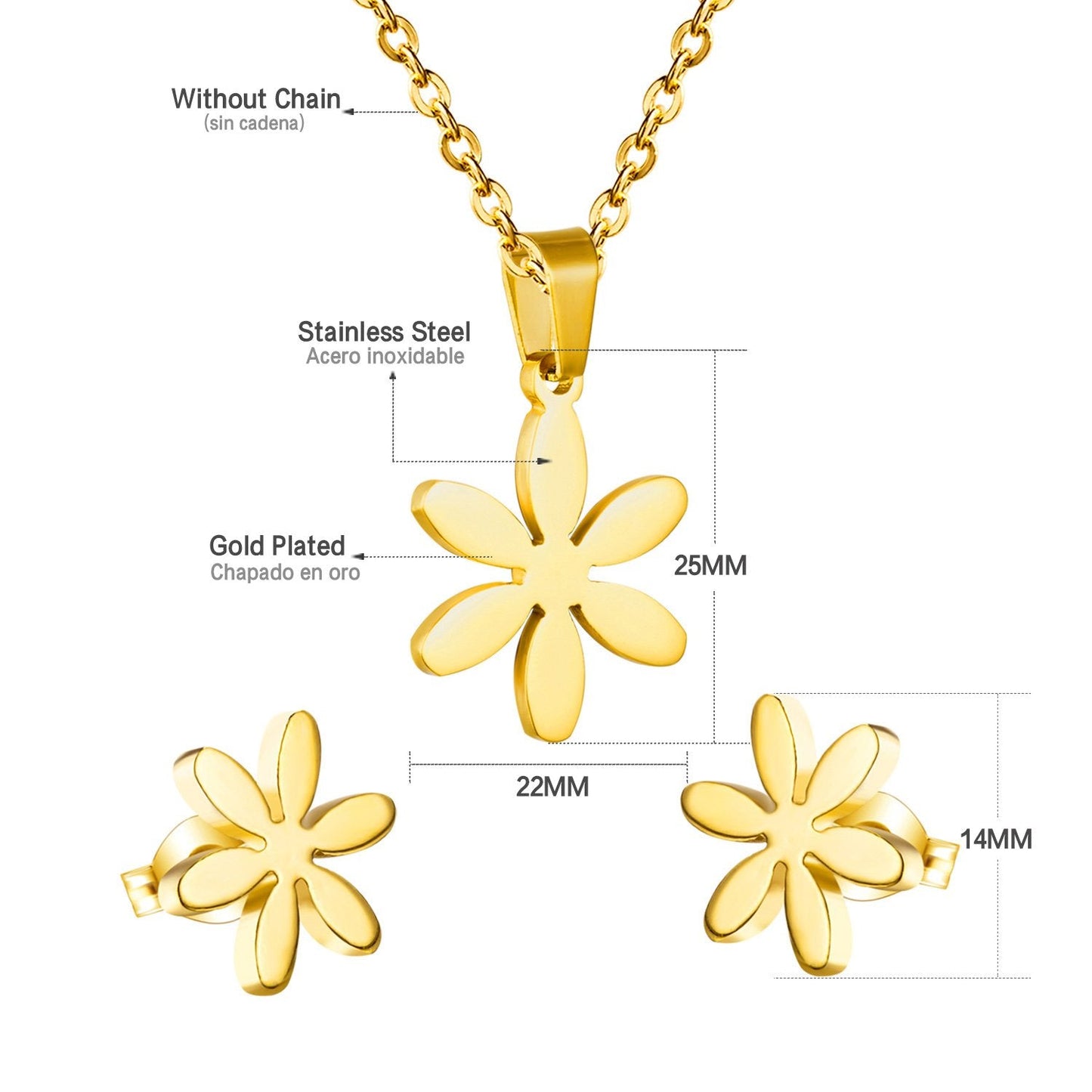 ASON Jewelry 316L Stainless Steel Gold Color Jewelry Sets for Women Flower Pendant Necklace Small Earrings for Femme