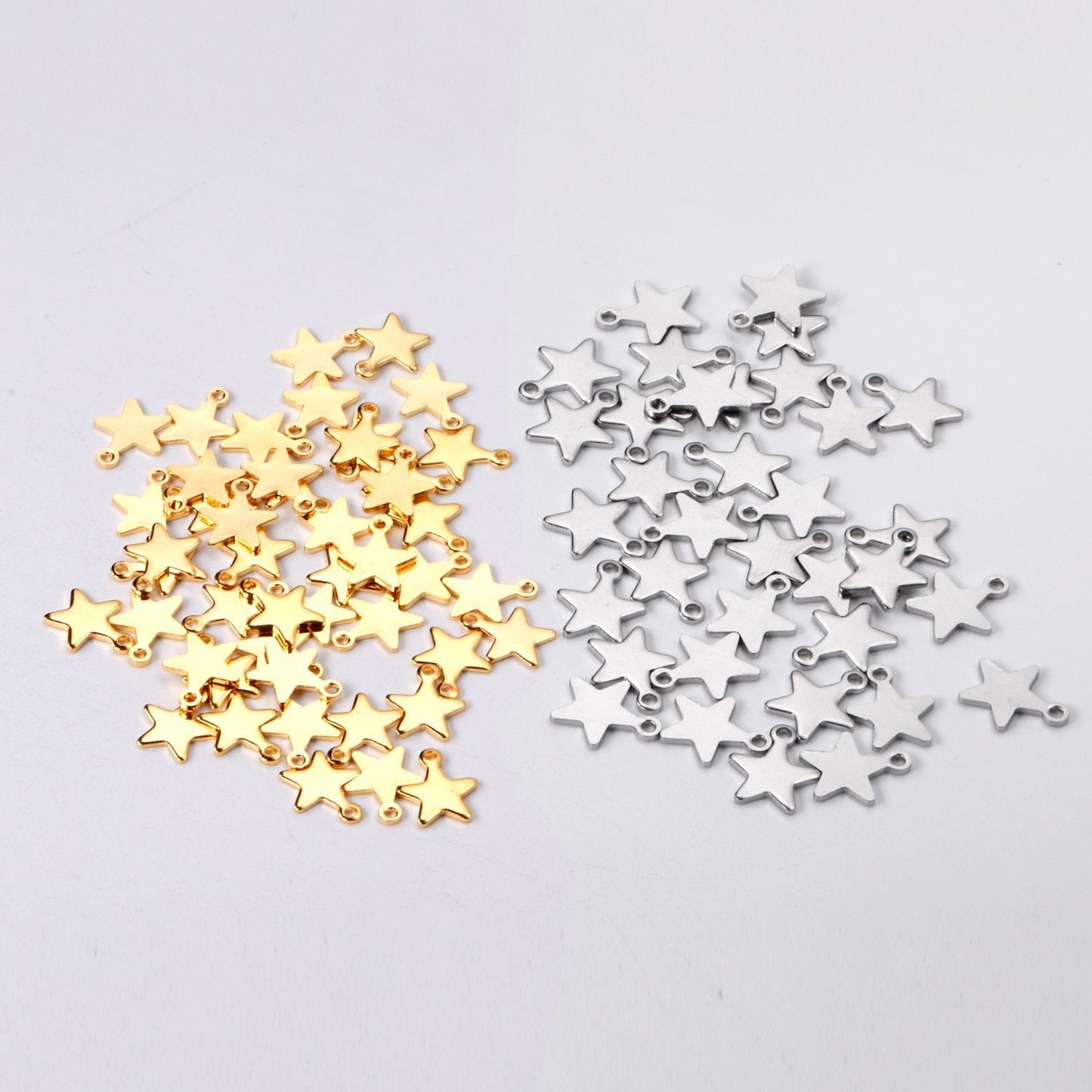 ASON 100 Pcs/Lot Star Charms 316L Stainless Steel Stars Pendant Gold Silver Color With Holes For DIY Jewelry Making Supplies