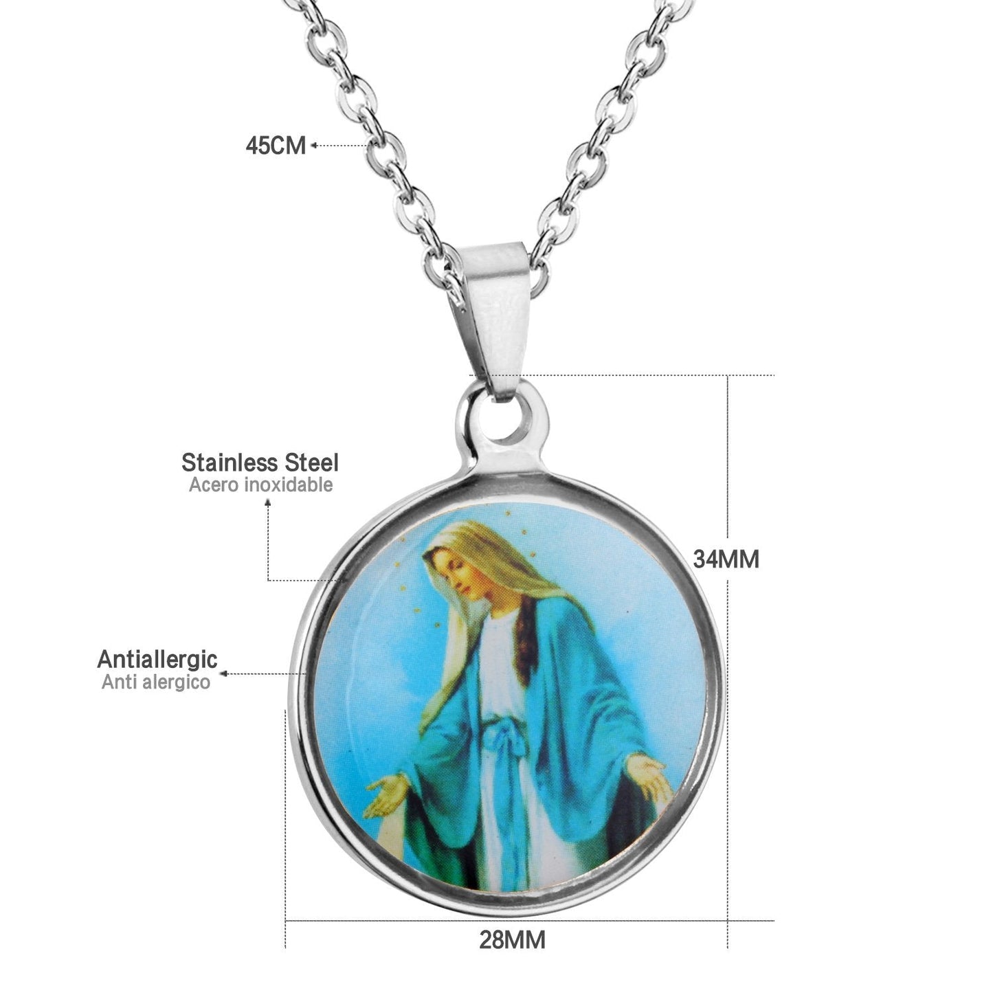 Hot Sale Stainless Steel Blessed Mary Pendants Necklace Jewelry-105601G