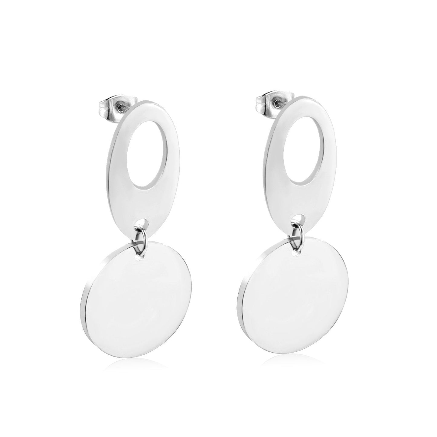 ASON Classic Gold Color Round Pendant Drop Earring Stainless Steel Dangle Earring for Women Gift Accessories Jewelry