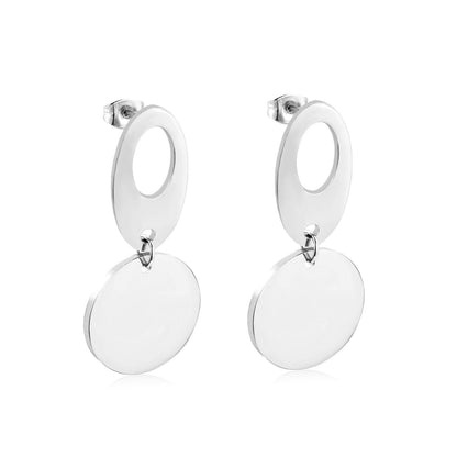 ASON Classic Gold Color Round Pendant Drop Earring Stainless Steel Dangle Earring for Women Gift Accessories Jewelry