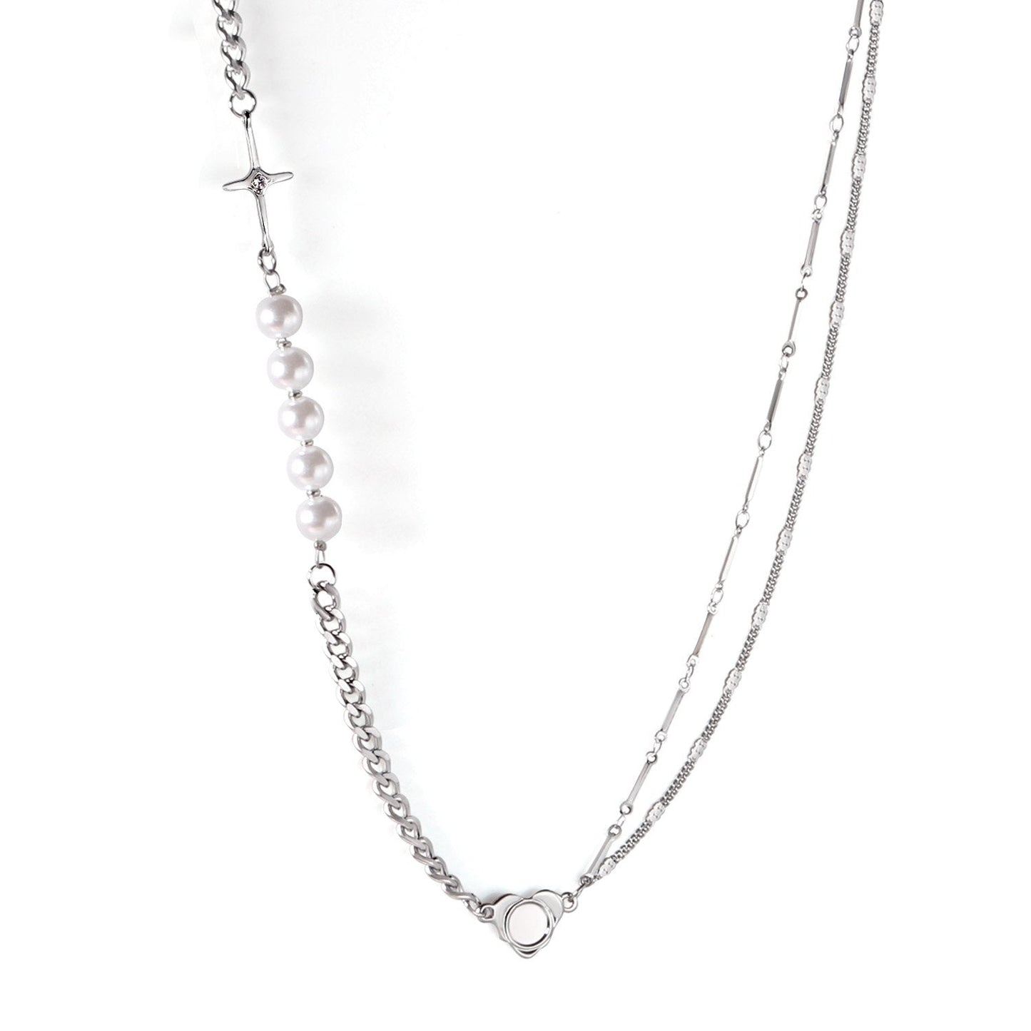 ASON Vintage Baroque Irregular Pearl Pendant Chain Necklace Stainless Steel Geometric Fashion Jewelry for Women Party Gift
