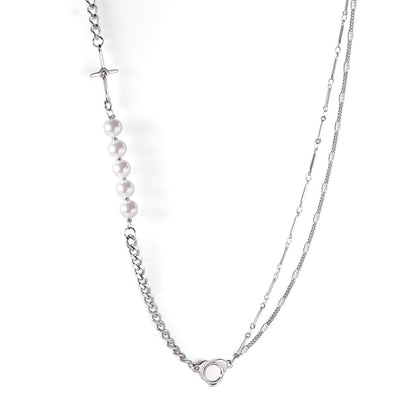 ASON Vintage Baroque Irregular Pearl Pendant Chain Necklace Stainless Steel Geometric Fashion Jewelry for Women Party Gift