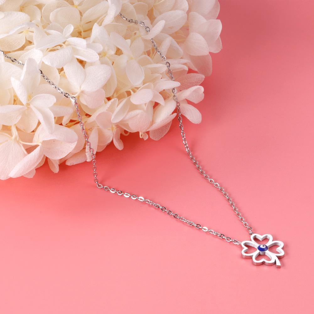 Hollow Out Four Leaf Clover Pendant Necklaces Blue Cat Eyes Stone For Friends Wishes Lucky Christmas Gifts Collier