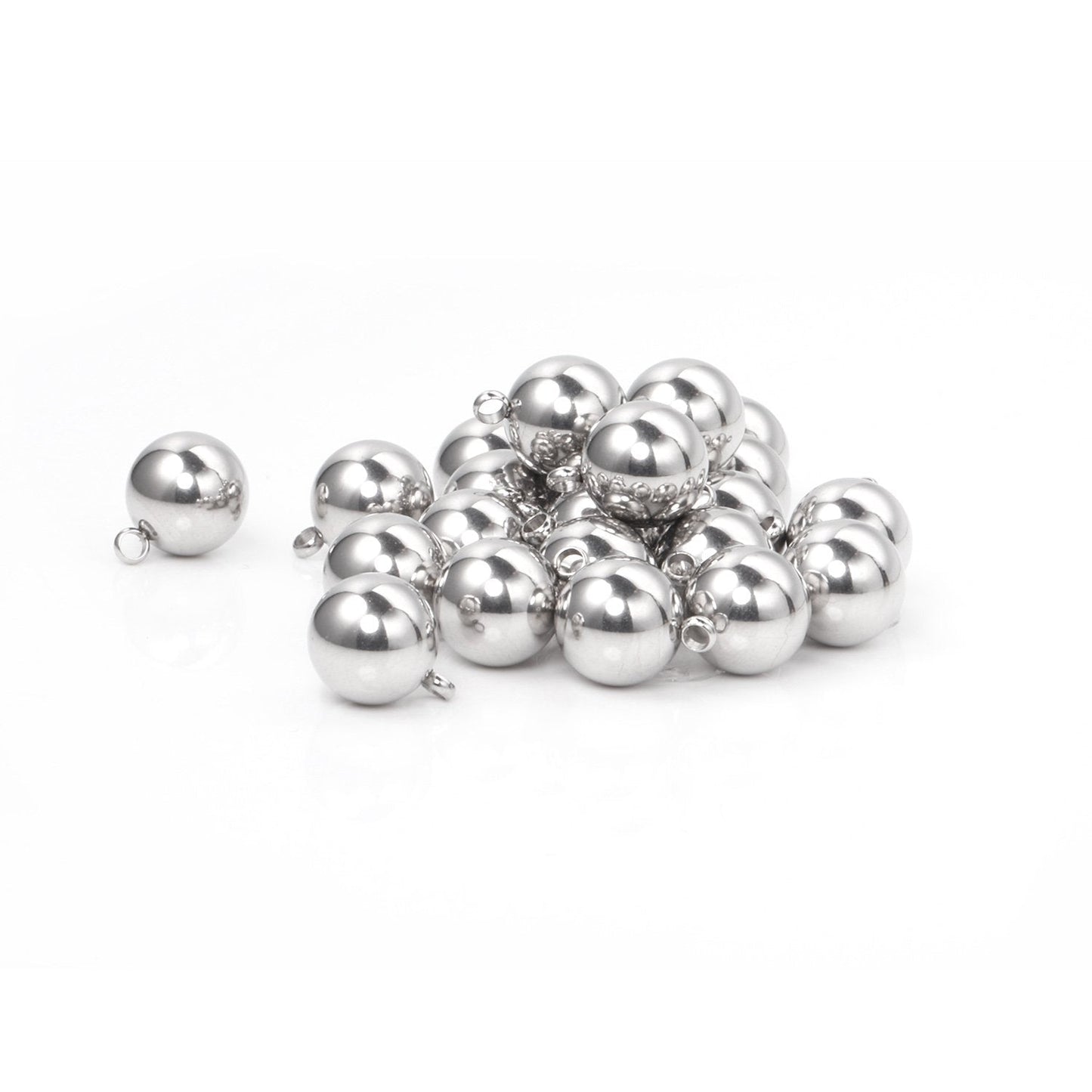 ASON 100pcs 8mm 10mm Stainless Steel Ball with Ring Jewelry Finding Pendant Charm Steel Beads for DIY Jewelry Making