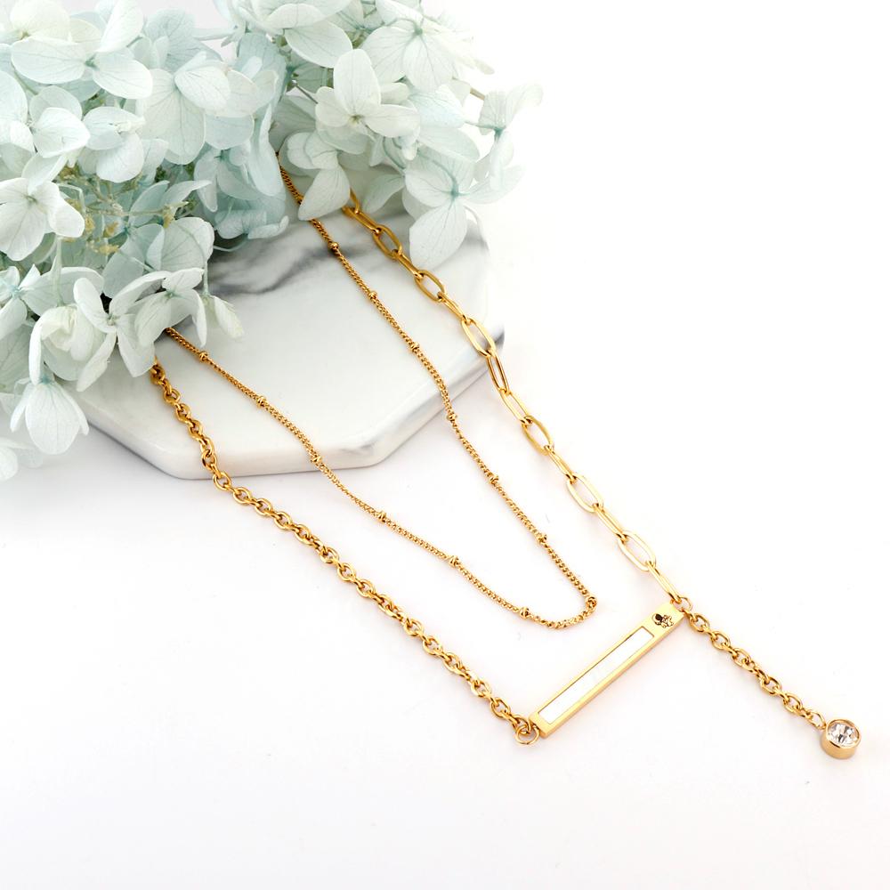 Link Chain Classic Design With Beads Chain Mix Collier Doule Layer Pendant Necklace With AAA Cubic Zirconia 2022