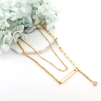 Link Chain Classic Design With Beads Chain Mix Collier Doule Layer Pendant Necklace With AAA Cubic Zirconia 2022