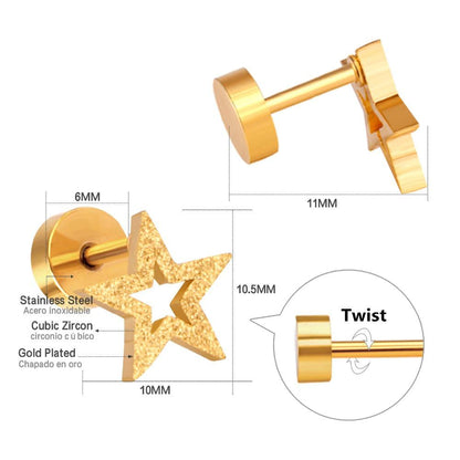 ASON Scurb Star Moon Screw Piercing Stud Earrings Stainless Steel Gold Color for Women Unique Accessories Jewelry Christmas