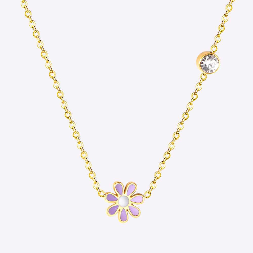 Korean Fashion Romantic Colorful Flower Pendant Stainless Steel Chain Necklace For Women Jewelry Parts bijoux femme